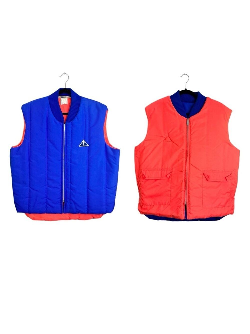 Vtg 70s 80s Avon Sportswear reversible boxy blue orange full zip puffer vest XL